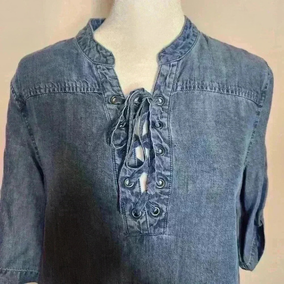 Chelsea & Theodore women's blue denim shift dress midi size small - Picture 4 of 8